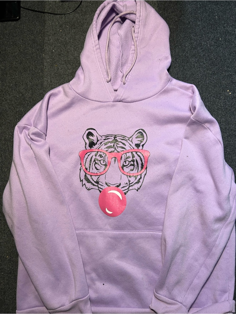 Lilac Tiger Graphic Hoodie with Pink Accents